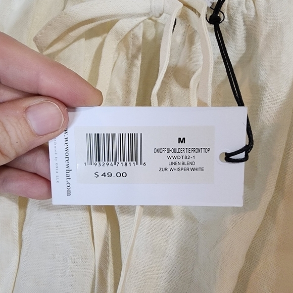 NEW WeWoreWhat Off The Shoulder Linen Blend Cropped Women Medium Blouse - Picture 5 of 11